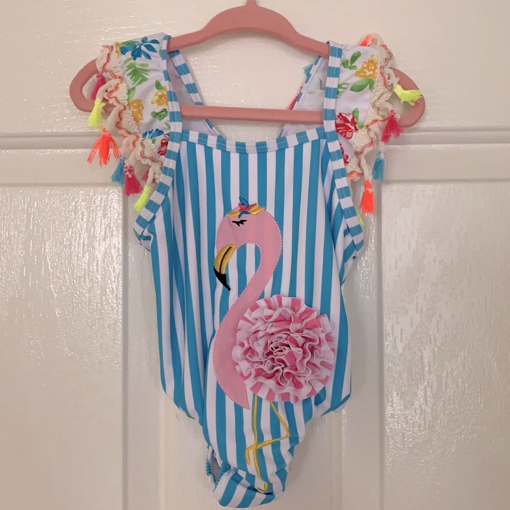 Baby Girl Flamingo Striped Swimsuit -Size 6-12mths